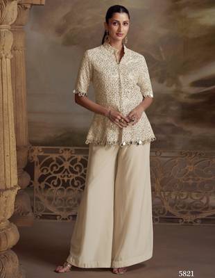 White georgette readymade suit with embroidery  1