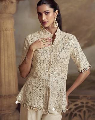 White georgette readymade suit with embroidery  2