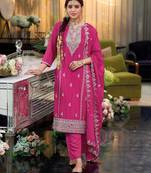 Rani pink heavy chinon reaymade suit with embroidery & sequence work