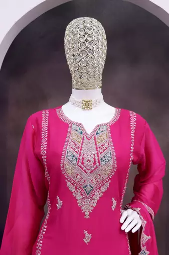 Rani pink heavy chinon reaymade suit with embroidered sequin 