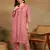 women's hand embroidered rose pink floral chikankari front slit straight pure cotton kurta with palazzo