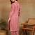 women's hand embroidered rose pink floral chikankari front slit straight pure cotton kurta with palazzo