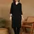 women's hand embroidered black floral chikankari front slit straight pure cotton kurta with palazzo