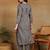 women's hand embroidered grey floral chikankari front slit straight pure cotton kurta with palazzo