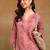 women's hand embroidered rose pink floral chikankari front slit straight pure cotton kurta with palazzo