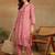 women's hand embroidered rose pink floral chikankari front slit straight pure cotton kurta with palazzo