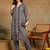 women's hand embroidered grey floral chikankari front slit straight pure cotton kurta with palazzo