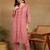 women's hand embroidered rose pink floral chikankari front slit straight pure cotton kurta with palazzo
