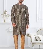 Green silk blend embroidered sherwani set