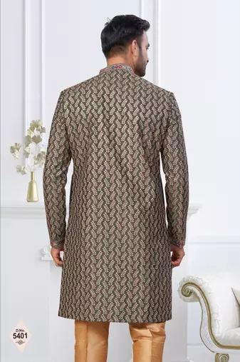 Green silk blend embroidered sherwani set