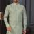 Green faux jacquard embroidered sherwani set