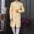 Yellow silk blend embroidered sherwani set