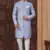 Blue silk blend embroidered sherwani set