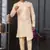 Cream faux jacquard embroidered sherwani set
