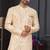 Cream faux jacquard embroidered sherwani set
