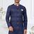Blue silk blend embroidered sherwani set