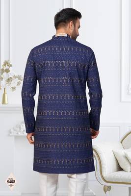 Blue silk blend embroidered sherwani set 3