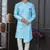 Blue faux jacquard embroidered sherwani set