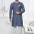 Blue silk blend embroidered sherwani set