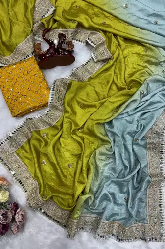 Multi Color Embroidered Chiffon Saree