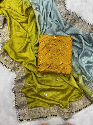 Multi Color Embroidered Chiffon Saree 4