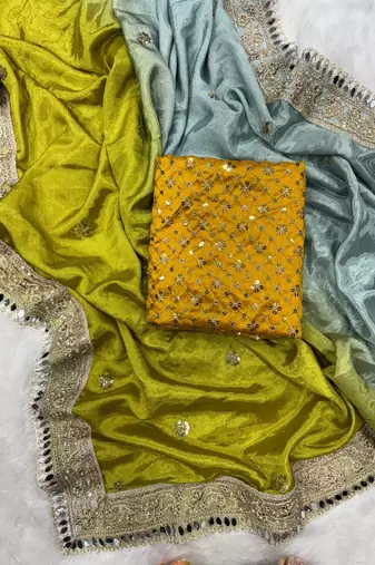 Multi Color Embroidered Chiffon Saree