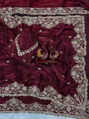 Maroon Color Embroidered Space Silk Blend Saree 1