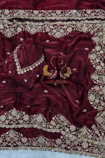 Maroon Color Embroidered Space Silk Blend Saree