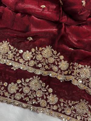 Maroon Color Embroidered Space Silk Blend Saree 2