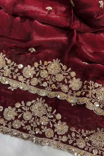 Maroon Color Embroidered Space Silk Blend Saree