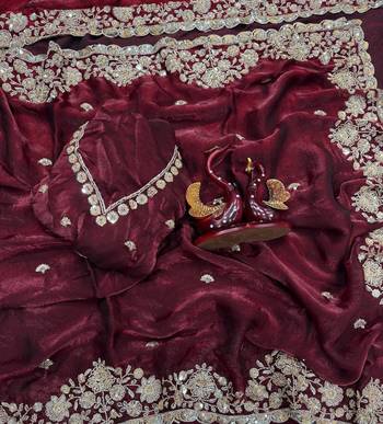 Maroon Color Embroidered Space Silk Blend Saree 3
