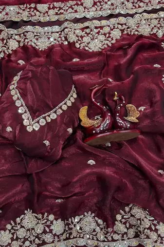 Maroon Color Embroidered Space Silk Blend Saree