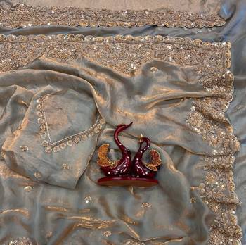 Grey Color Embroidered Space Silk Blend Saree 3