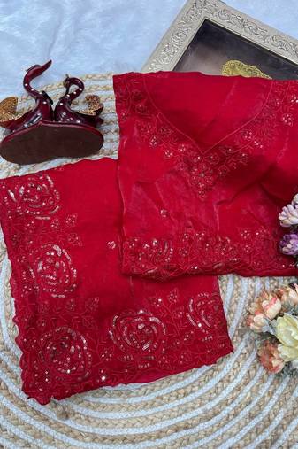 Red Color Embroidered Space Silk Blend Saree