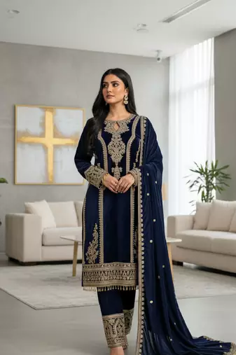 Black color velevt fabric designer embroidery work suit