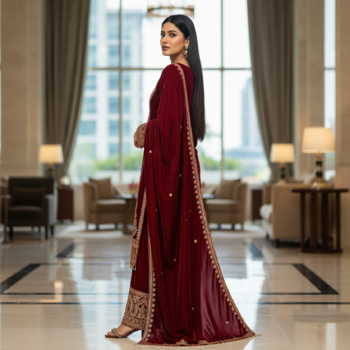 Maroon velevt fabric  embroidery work suit 3