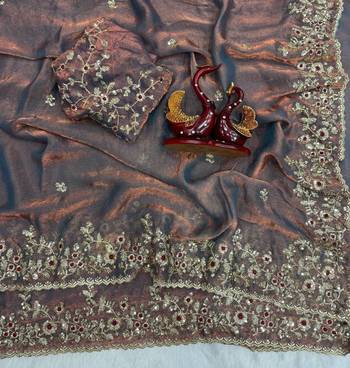 Grey Color Embroidered Chiffon Saree 2