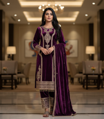 Purple color velevt fabric designer embroidery work suit