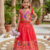 red soft silk paithani design pattu pavadai for girls ethnic wear