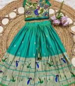 bottlegreen soft silk paithani design pattu pavadai for girls ethnic wear