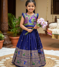 navyblue soft silk paithani design pattu pavadai for girls ethnic wear