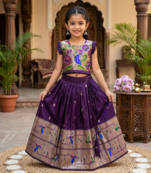 wine soft silk paithani design pattu pavadai for girls ethnic wear