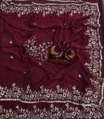 Maroon Color Embroidered Chiffon Saree