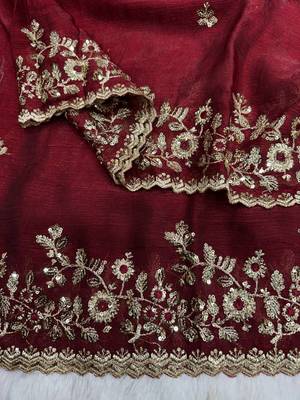Maroon Color Embroidered Chiffon Saree 3