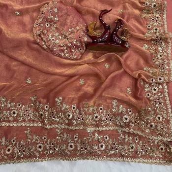 Peach Color Embroidered Chiffon Saree 2