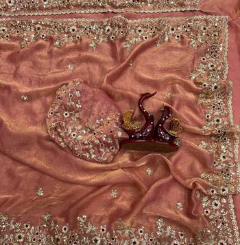 Peach Color Embroidered Chiffon Saree 3