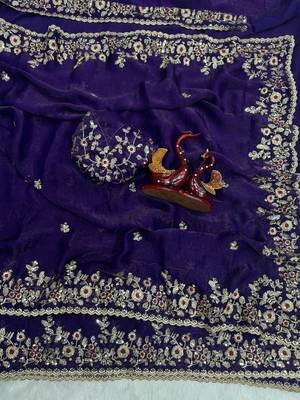 Purple Color Embroidered Chiffon Saree 1