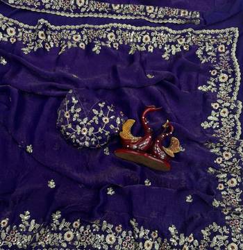 Purple Color Embroidered Chiffon Saree 2