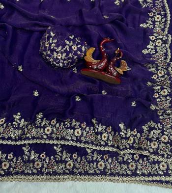 Purple Color Embroidered Chiffon Saree 3