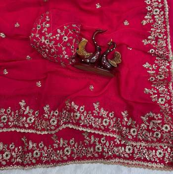 Rani Pink Color Embroidered Chiffon Saree 2